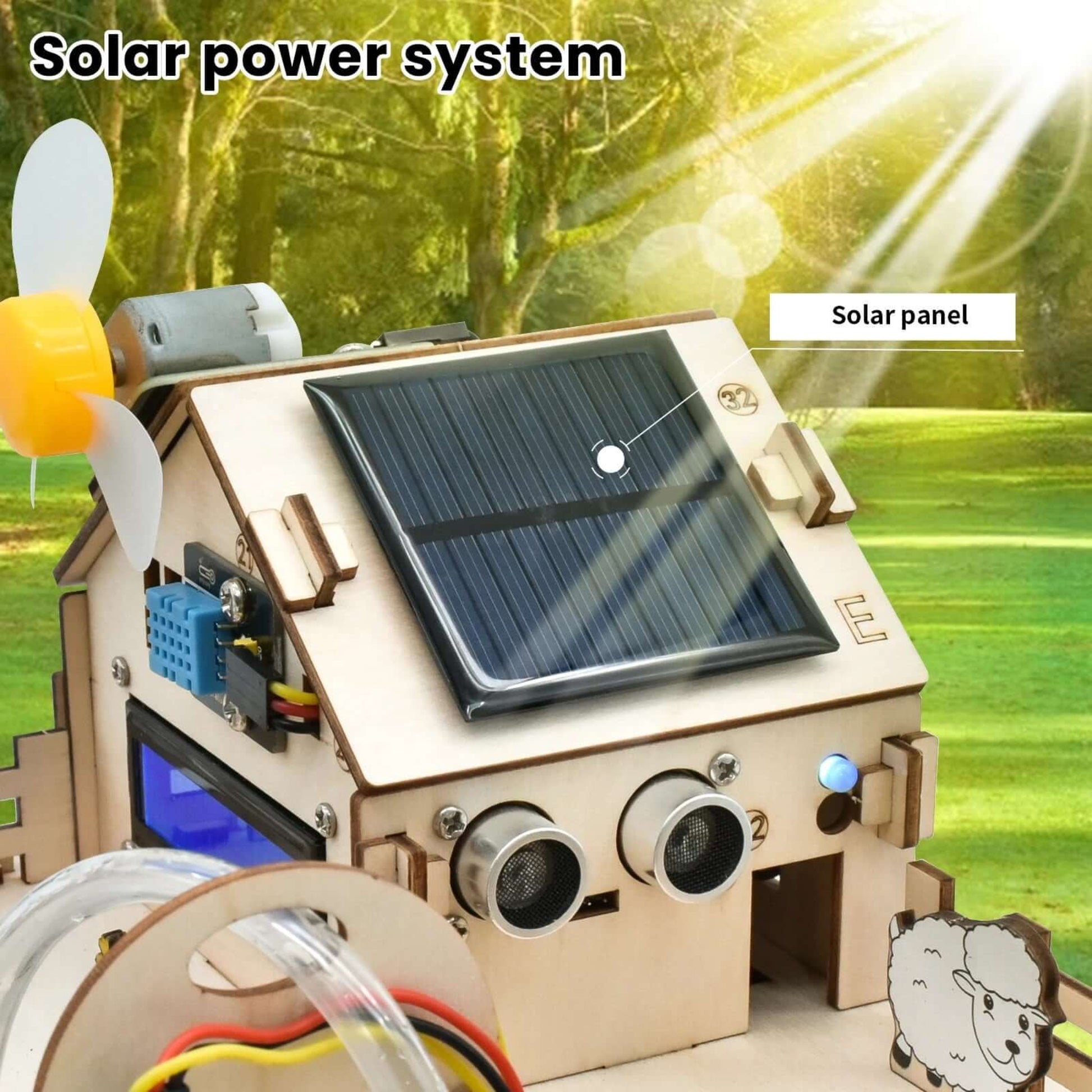 ESP32 Smart Farm Kit showcasing integrated solar panel for sustainable power.