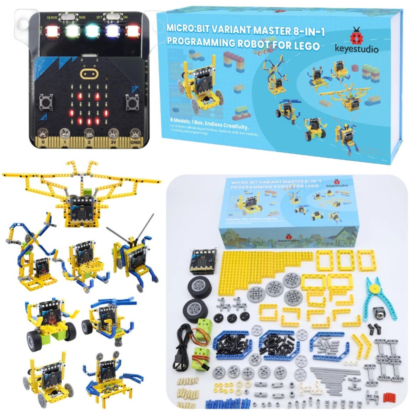 新昌電腦推薦：Keyestudio KS0604 Micro:bit 8合1編程機械人套裝，兼容積木，附V2底板，深水埗門市現貨供應。