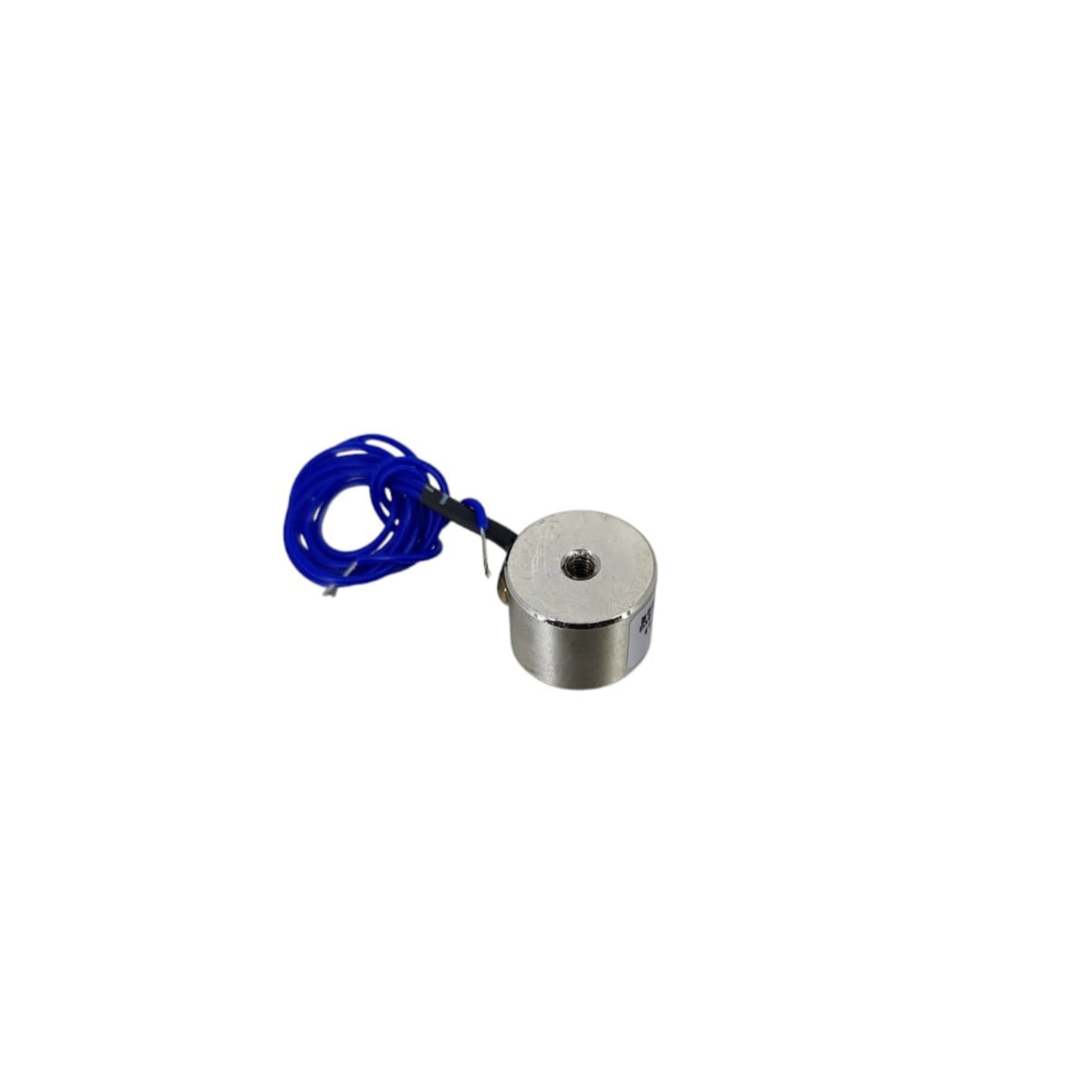3 kg suction magnet DC 12V with blue wire for automation and material handling applications.
