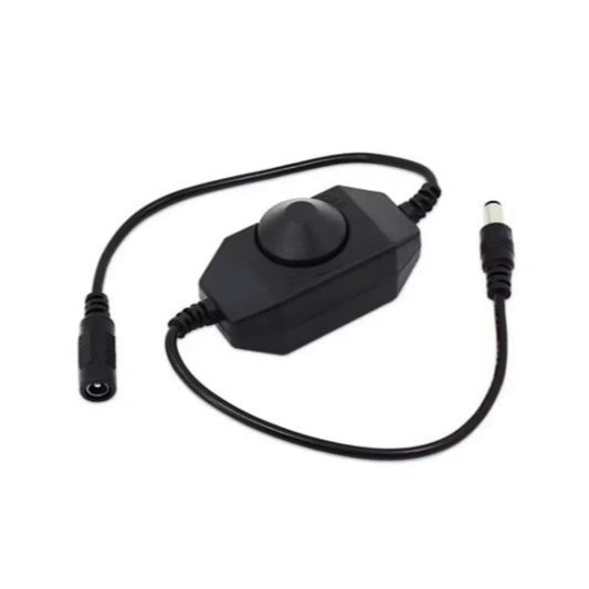 LED dimmer controller with knob for adjustable brightness, compatible with 12V-24V LED strip lights.