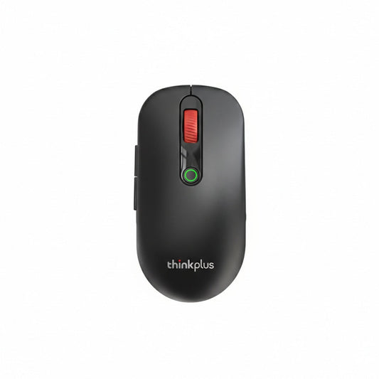 Lenovo Thinkplus WL400 dual-mode wireless mouse in black with red scroll wheel.
