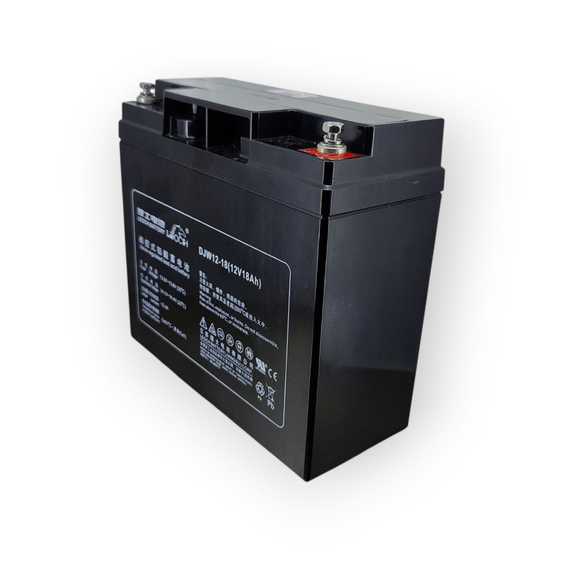 Leoch 12V 18Ah sealed lead acid (SLA) rechargeable battery for UPS, scooter, and alarm systems.