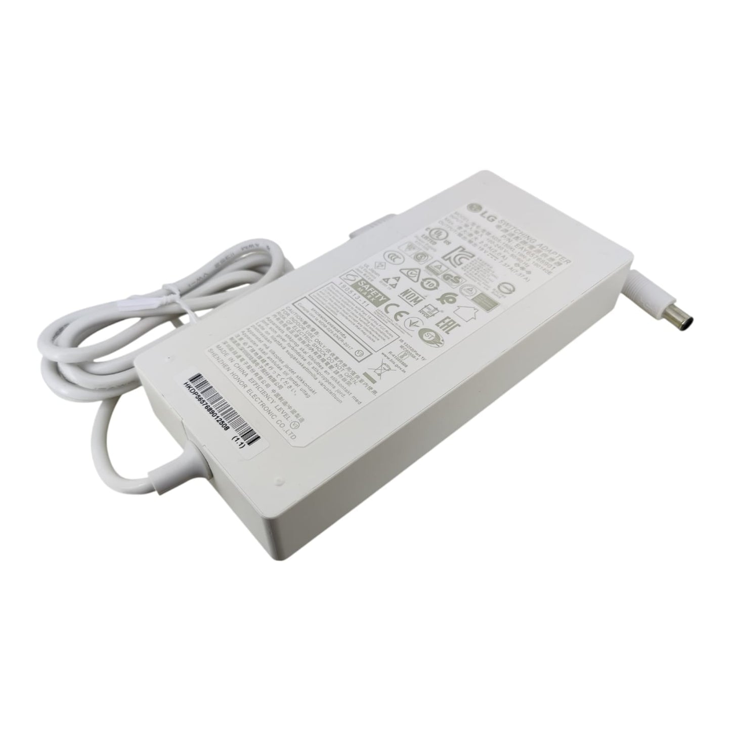 Close up of 6.5mm x 4.4mm DC connector tip for LG monitors held in hand.