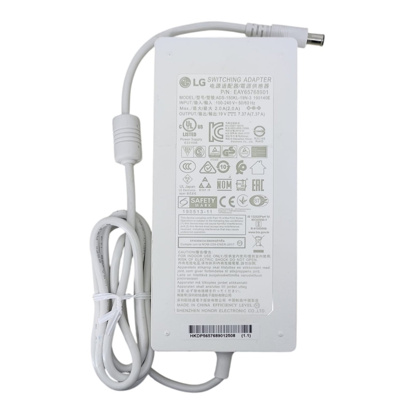 Label of LG Switching Adapter showing Model ADS-150KL-19N-3 and 19V 7.37A output.