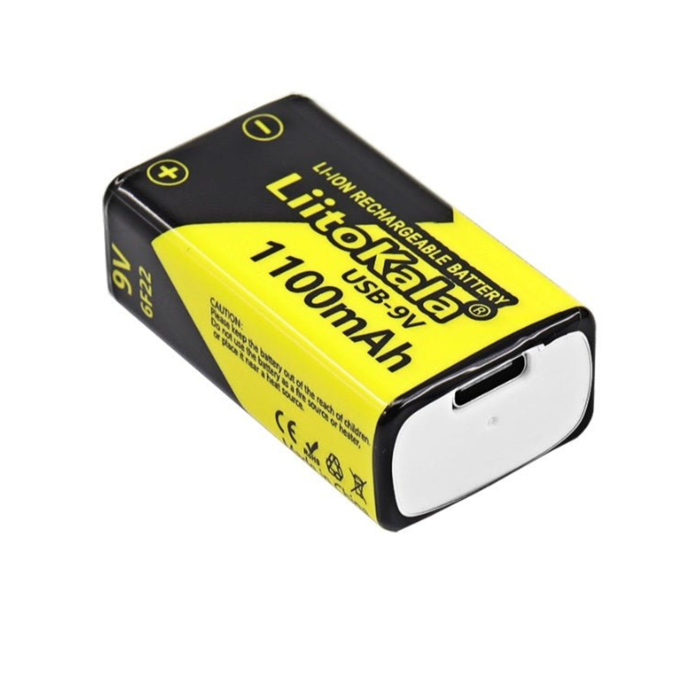 LiitoKala 9V USB-C rechargeable Li-ion battery with 1100mAh capacity for long-lasting power.