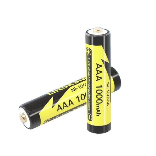 LiitoKala AAA 1000mAh rechargeable batteries, 1.2V Ni-MH, leak-proof, low self-consumption, suitable for various devices.