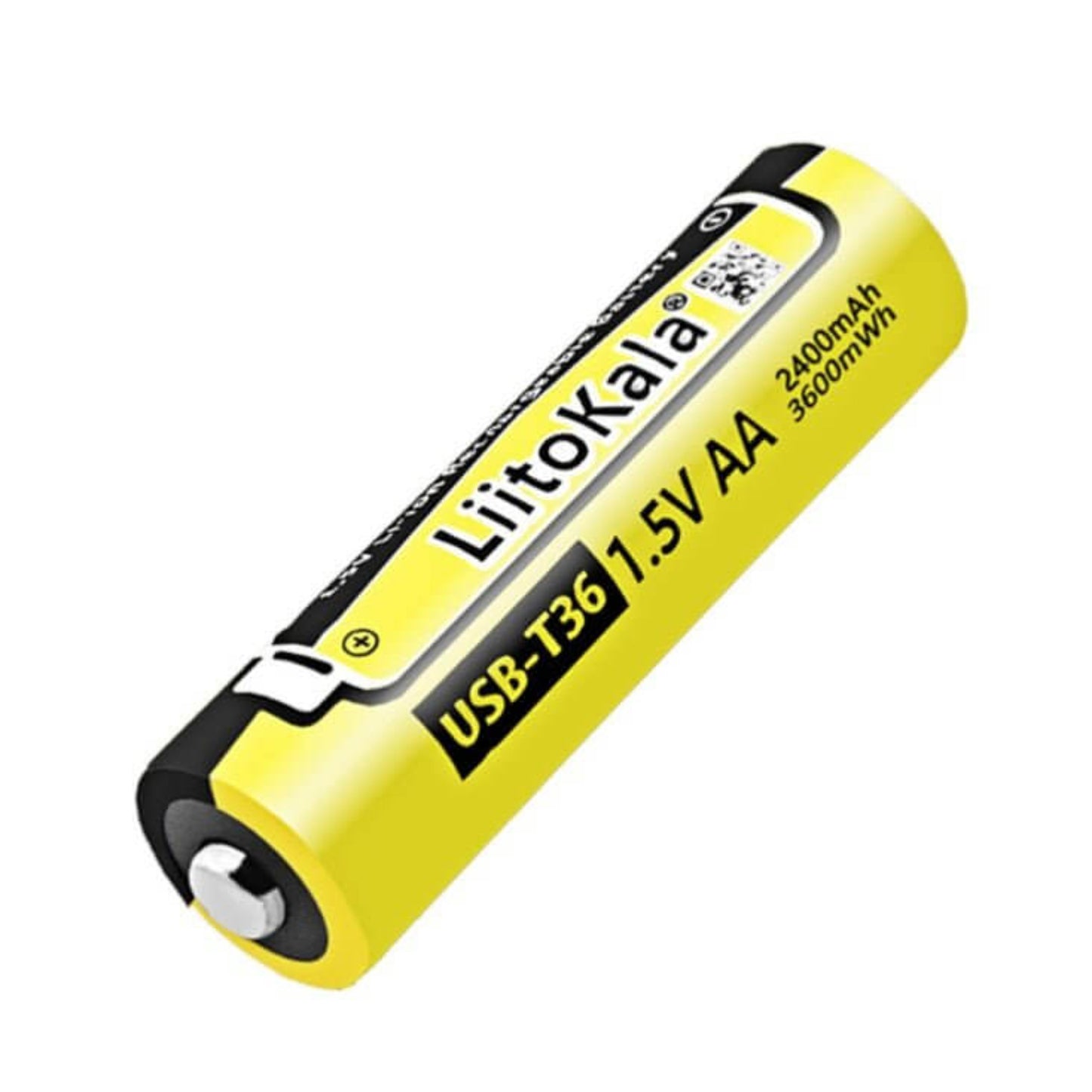 LiitoKala USB-T36 1.5V AA rechargeable lithium battery with USB-C charging, 2400mAh capacity.