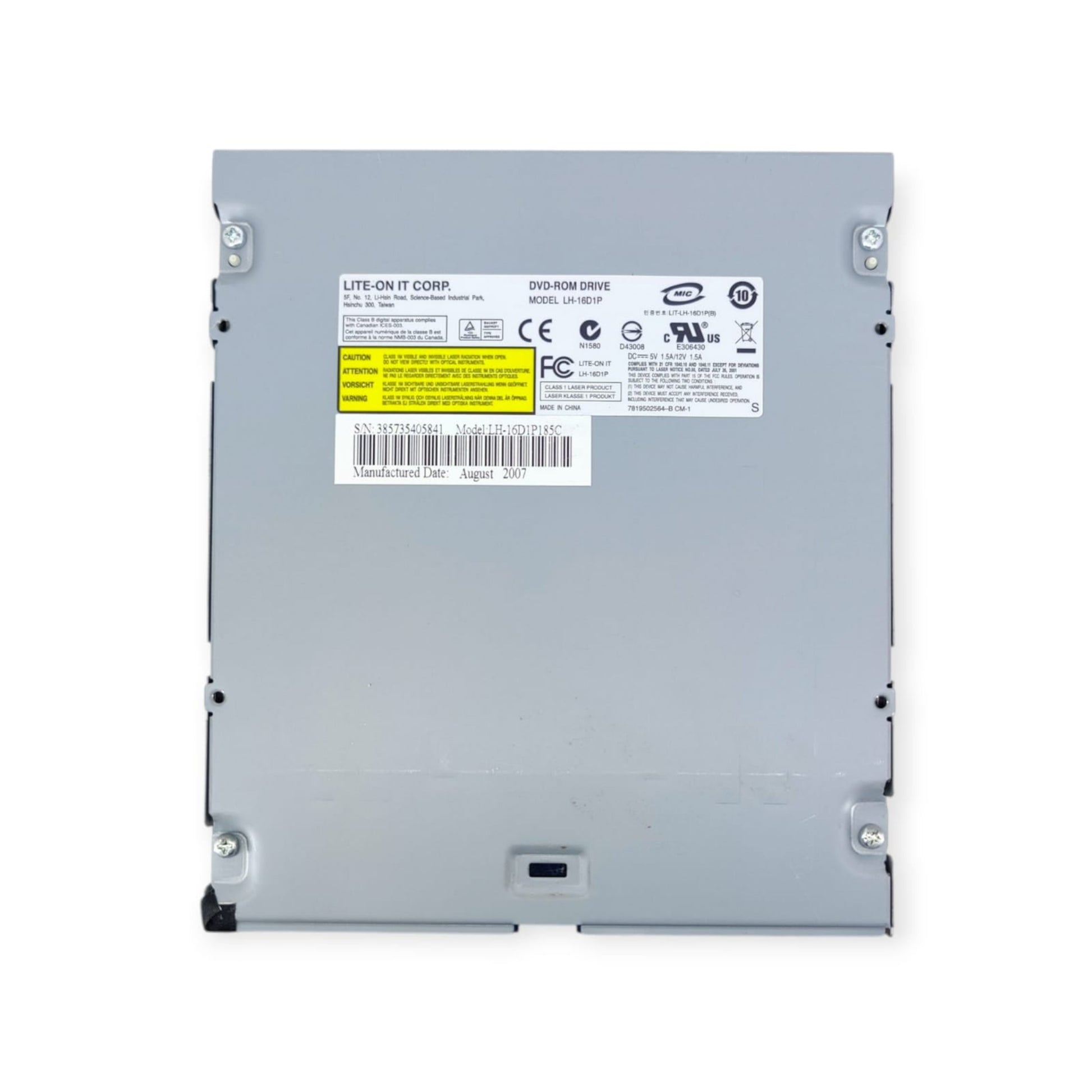 LITE-ON LH-16D1P 16X IDE DVD-ROM drive model label/specifications view for computers and custom builds.