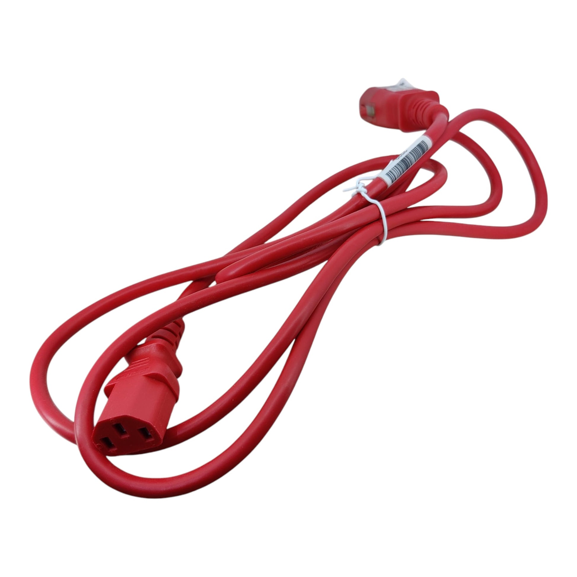 1.5m locking IEC C13 to C14 power extension cable in red for servers and PCs.