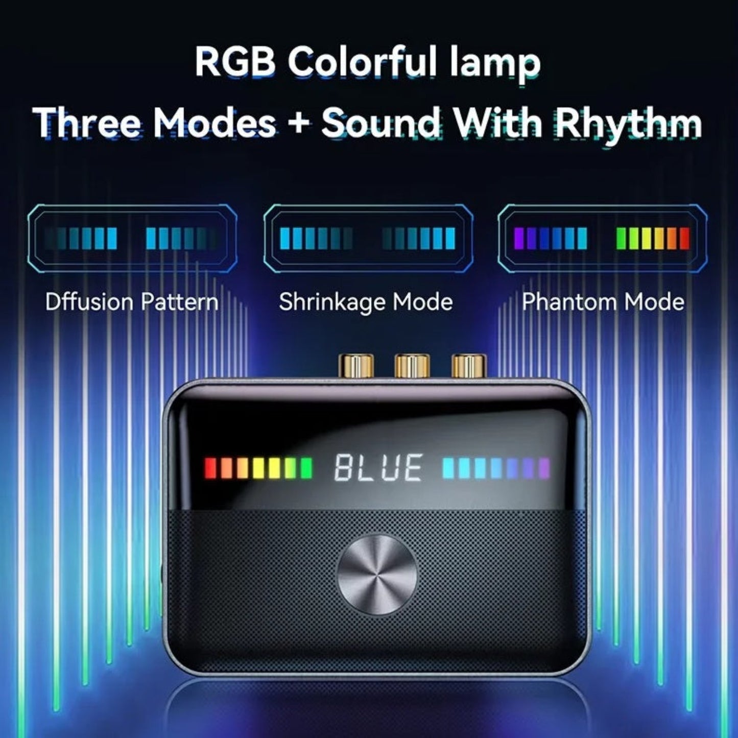 M13 藍牙 5.3 接收發射器，支援 RGB 幻彩燈效及三種動態節奏模式。