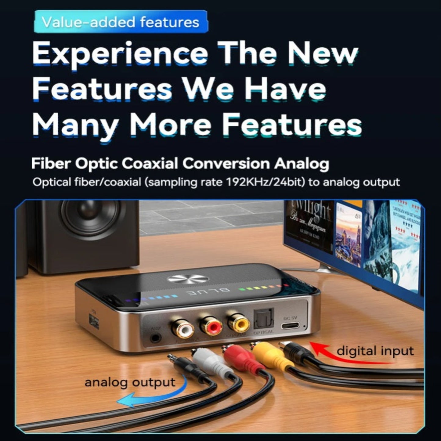 M13 內置 DAC 解碼，支援光纖同軸轉模擬訊號，輸出 192KHz 高清音質。