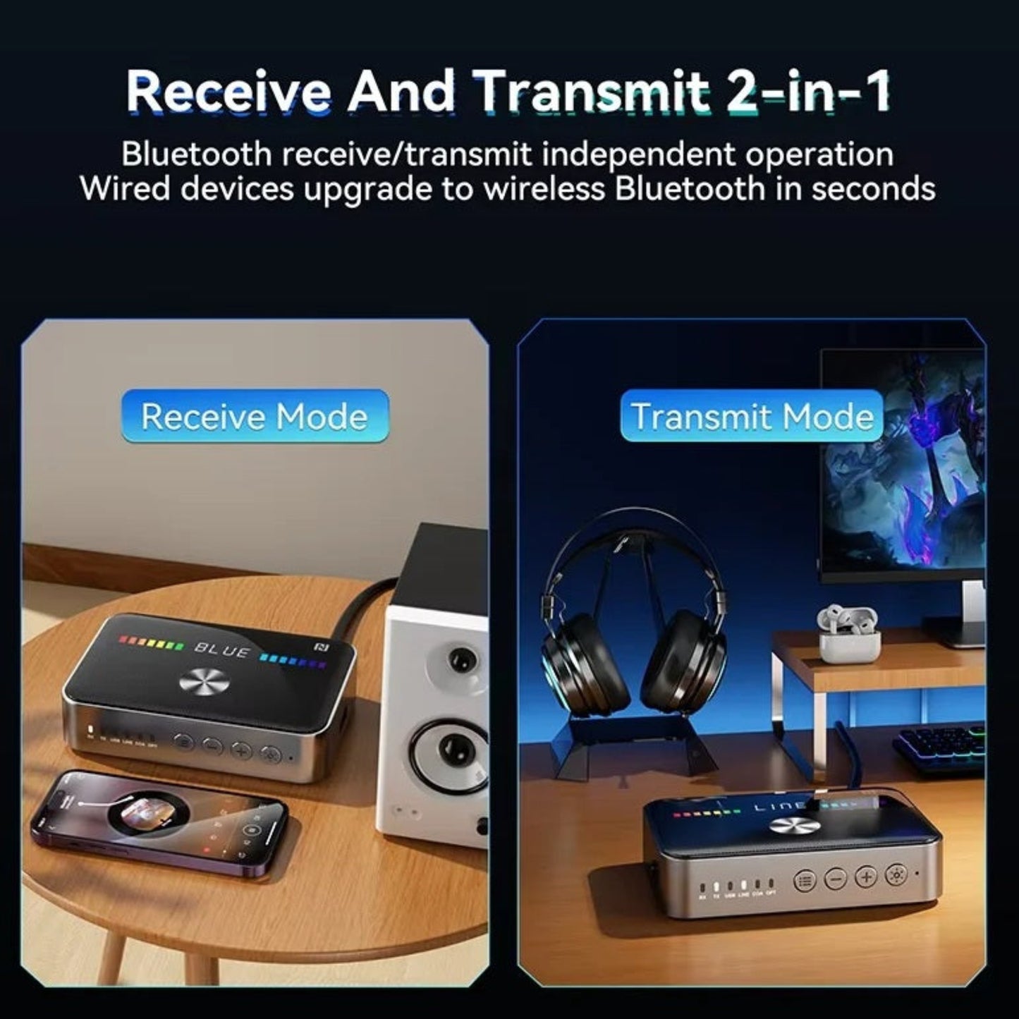 M13 藍牙二合一設計，支援 Receive 接收及 Transmit 發射模式快速切換。