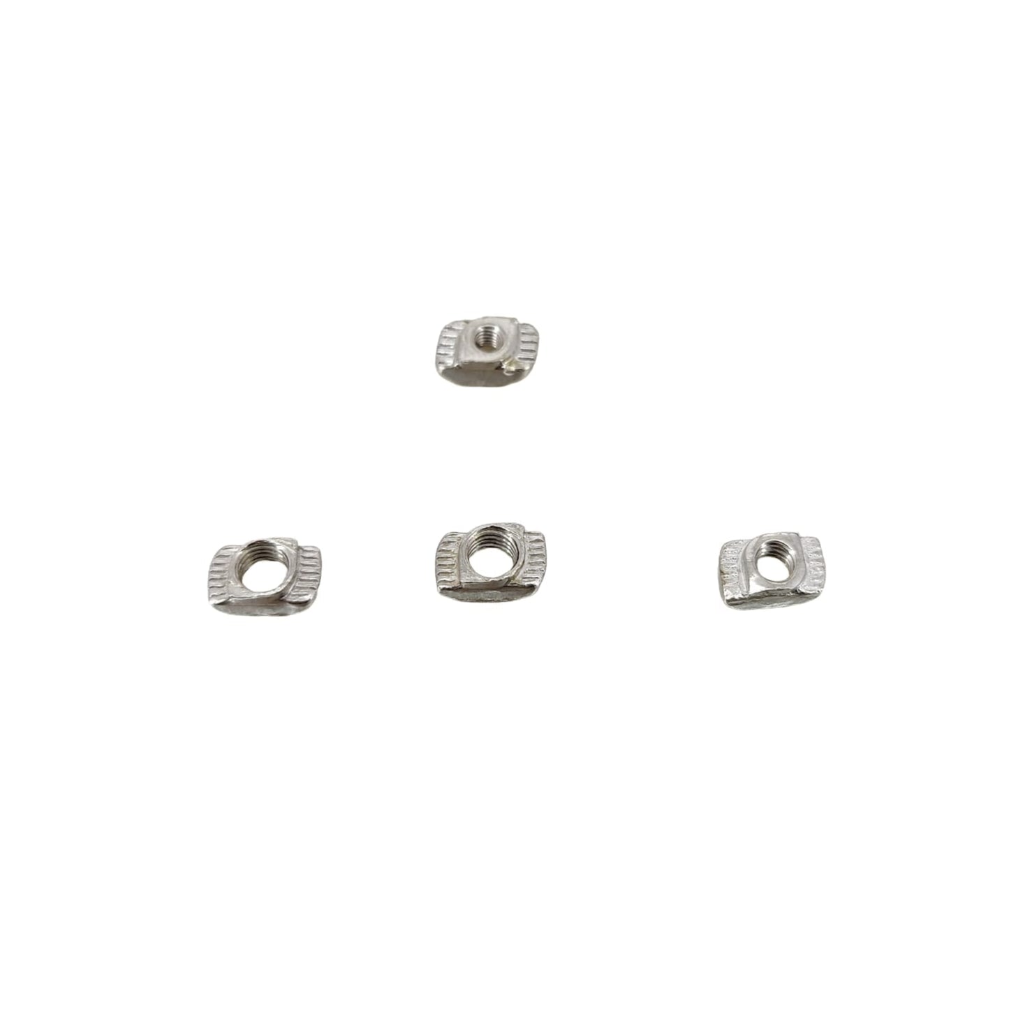 Close-up detail of silver hammer head drop-in T-nuts thread view