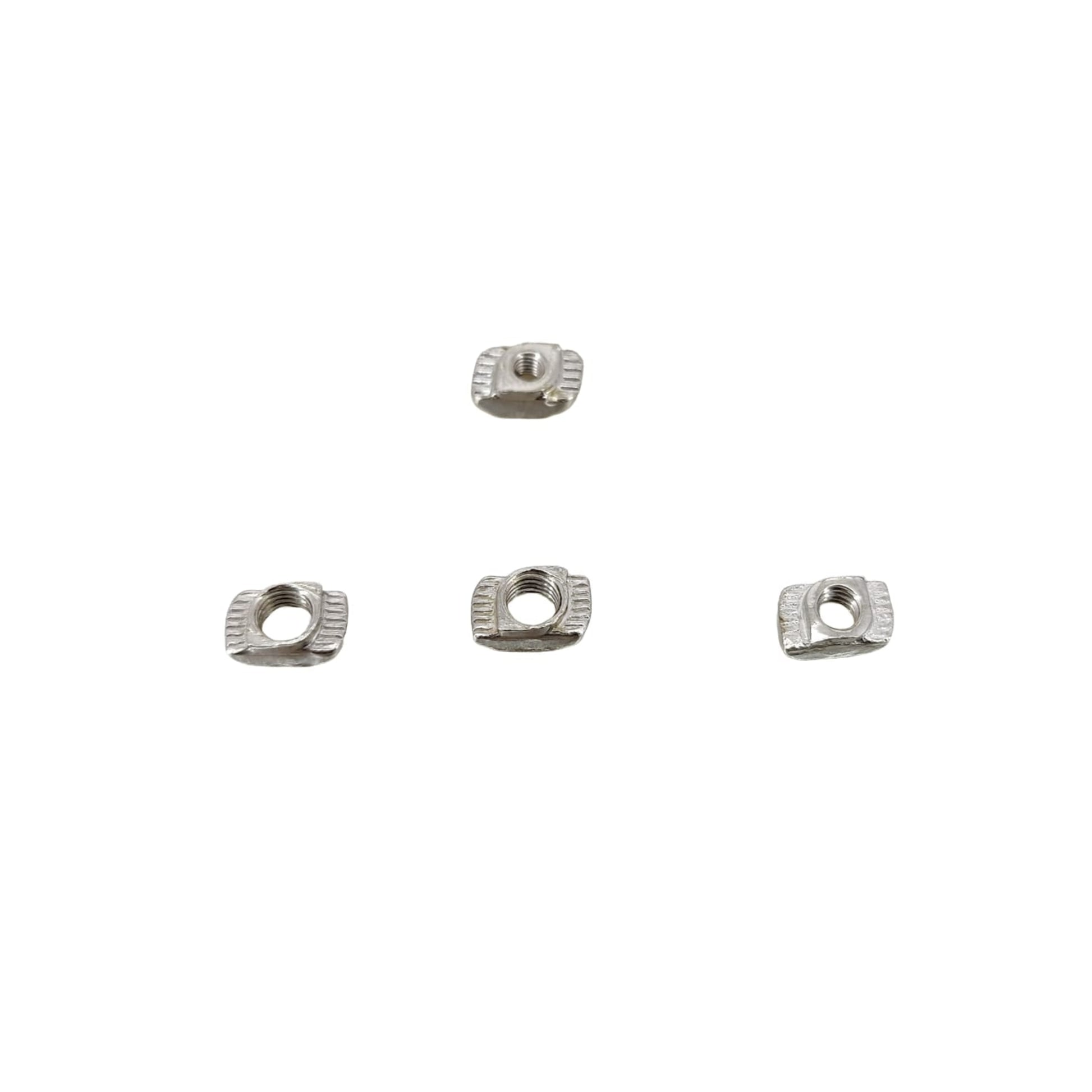 Close-up detail of silver hammer head drop-in T-nuts thread view