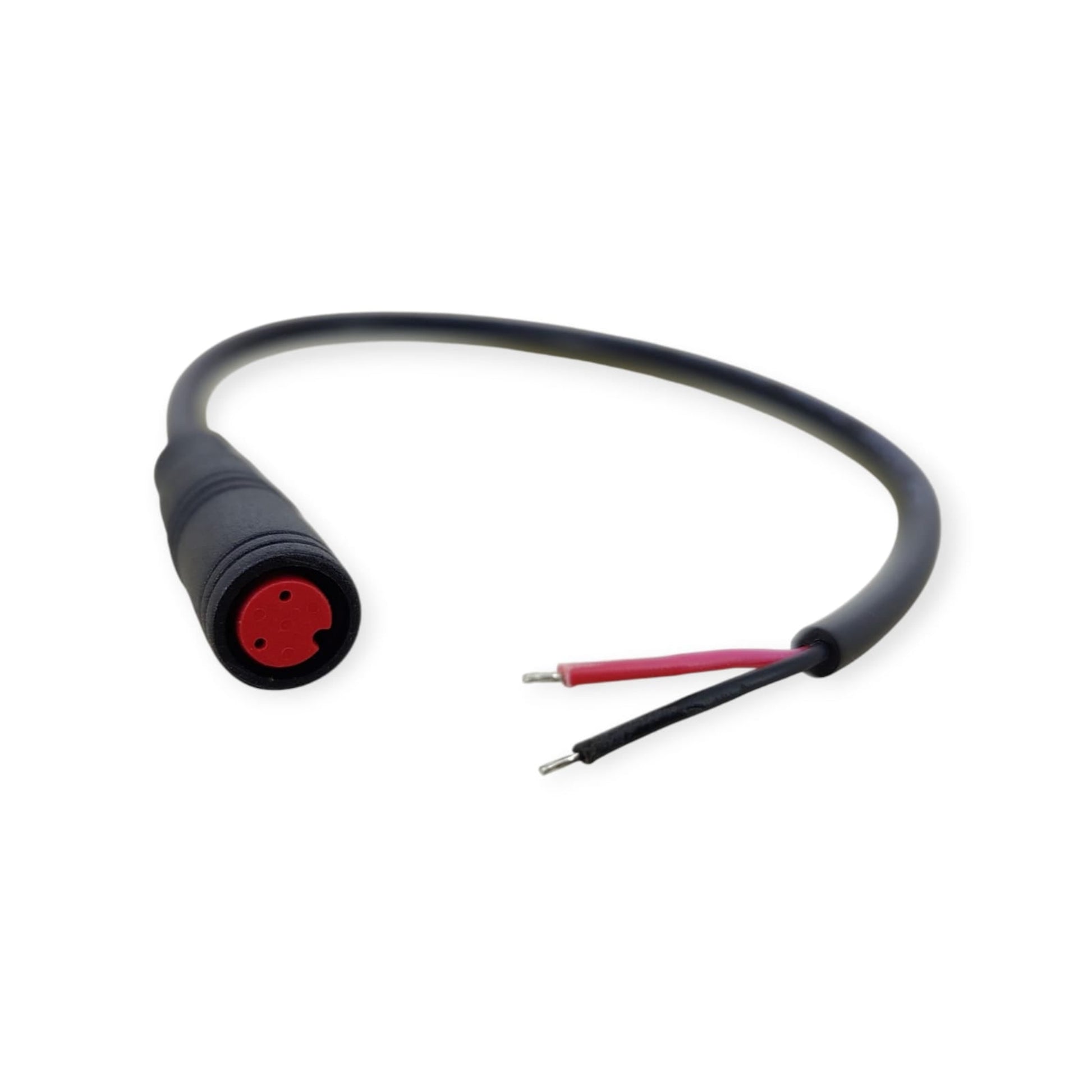 M8 2-pin female connector with a 20cm black pigtail cable showing detail.