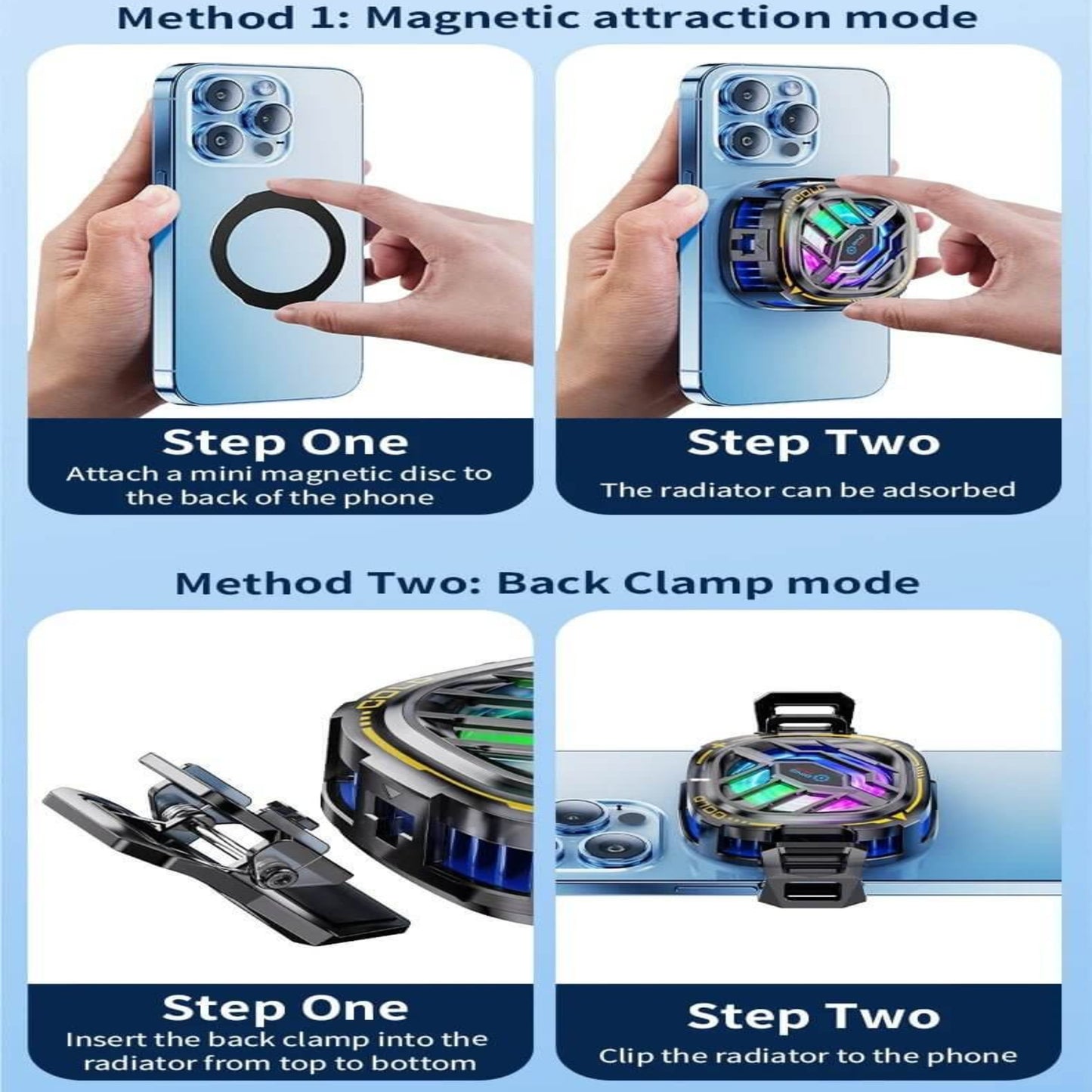 磁吸與背夾雙模式：附送引磁片與背夾，兼容各款智能手機。