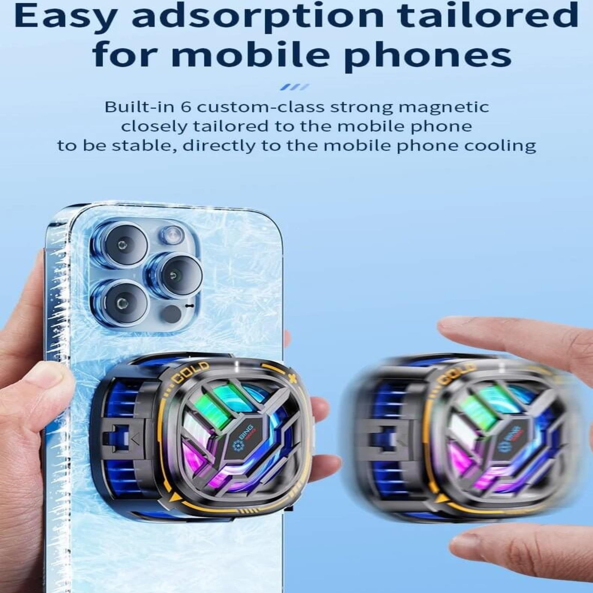 強力磁吸設計，一貼即合，緊貼手機發熱位置實現精準降溫。