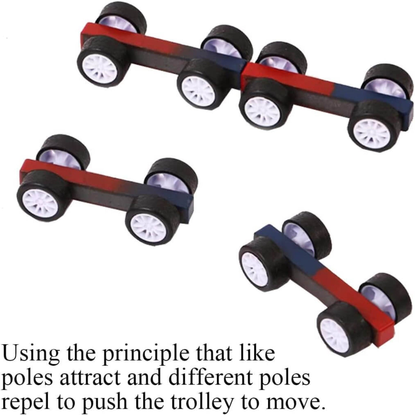Magnetic cars showing attraction and repulsion physics principles