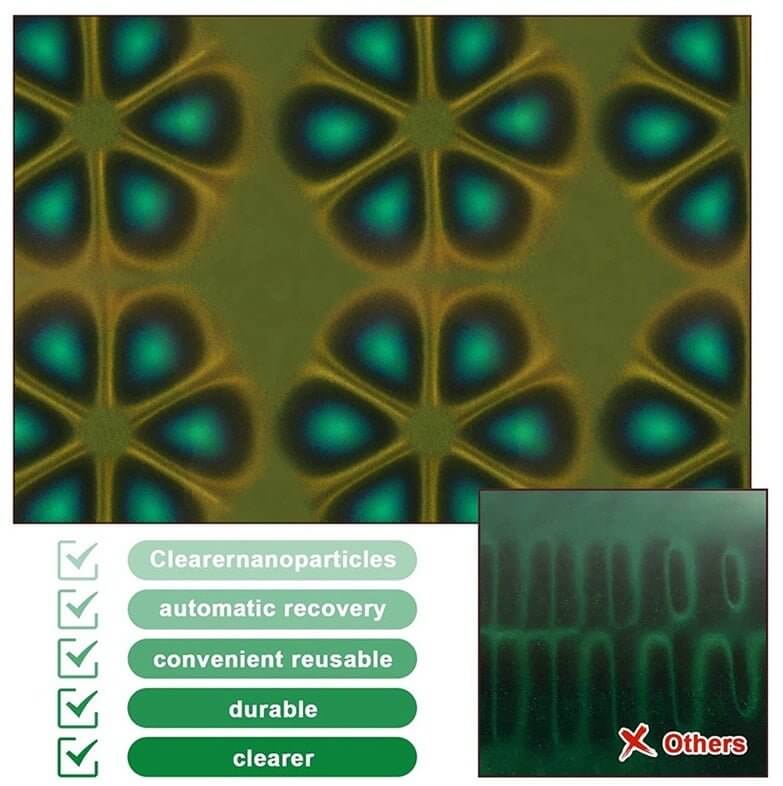 Magnetic field viewing film displaying colorful flux patterns for visualization and learning.