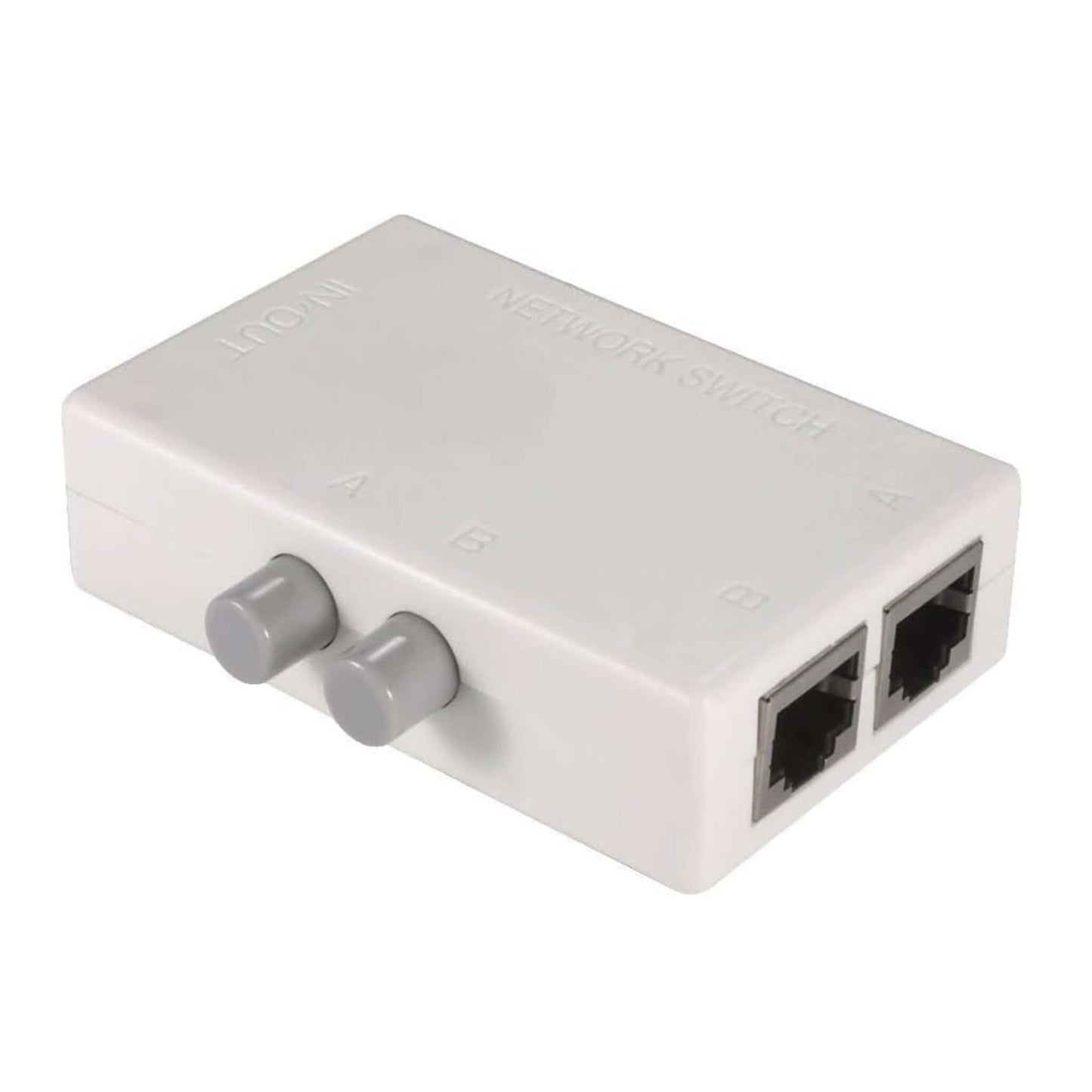 Close up of the A and B manual toggle buttons on a network switch.