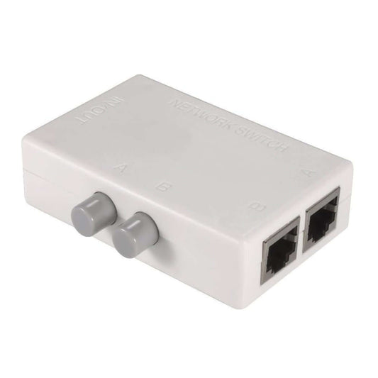 Close up of the A and B manual toggle buttons on a network switch.