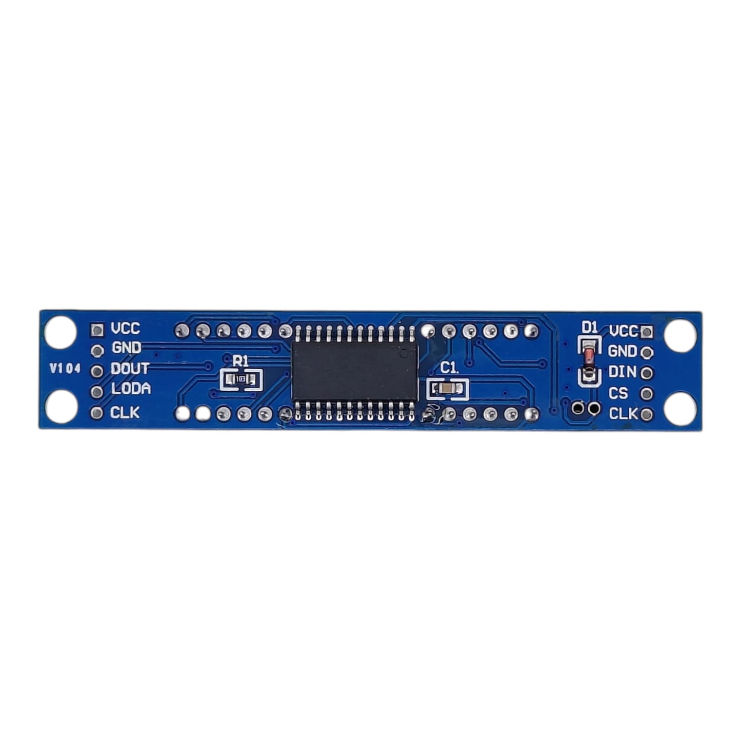 Back PCB view of the MAX7219 display driver module highlighting the integrated circuit and soldering points.