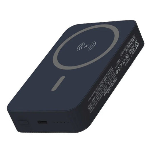 Side view of the Maxpower FW46 power bank detailing technical specifications and safety certifications.