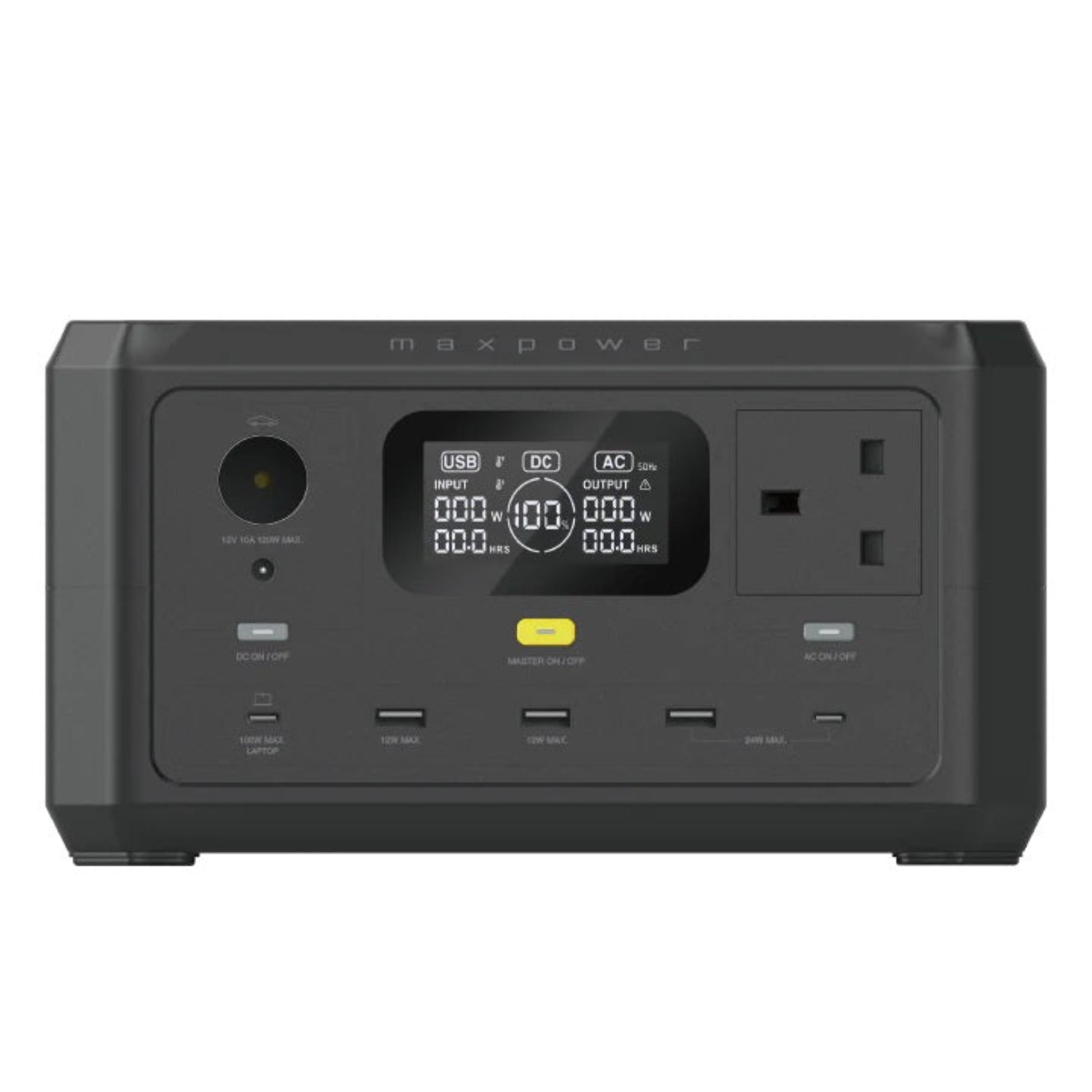 Maxpower Optimus Power Tank 300W Portable Power Station with multiple output options for outdoor use.