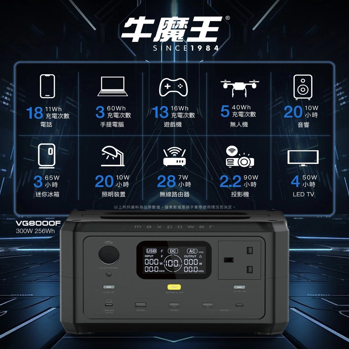 Maxpower Optimus Power Tank 300W power station with various output options, ideal for camping and outdoor use.