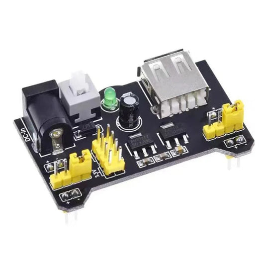 MB-102 麵包板電源模組，支援 3.3V 及 5V 雙路輸出，DC 6.5-12V 輸入，適用於 Arduino STEM 電子實驗。
