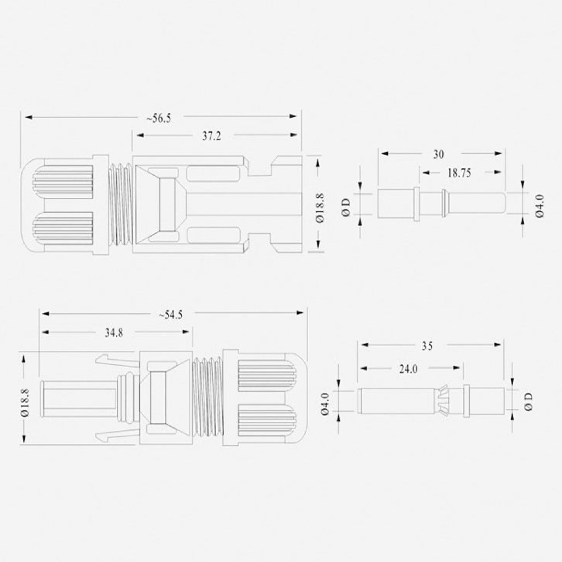 MC4 Solar Connector technical dimensions diagram