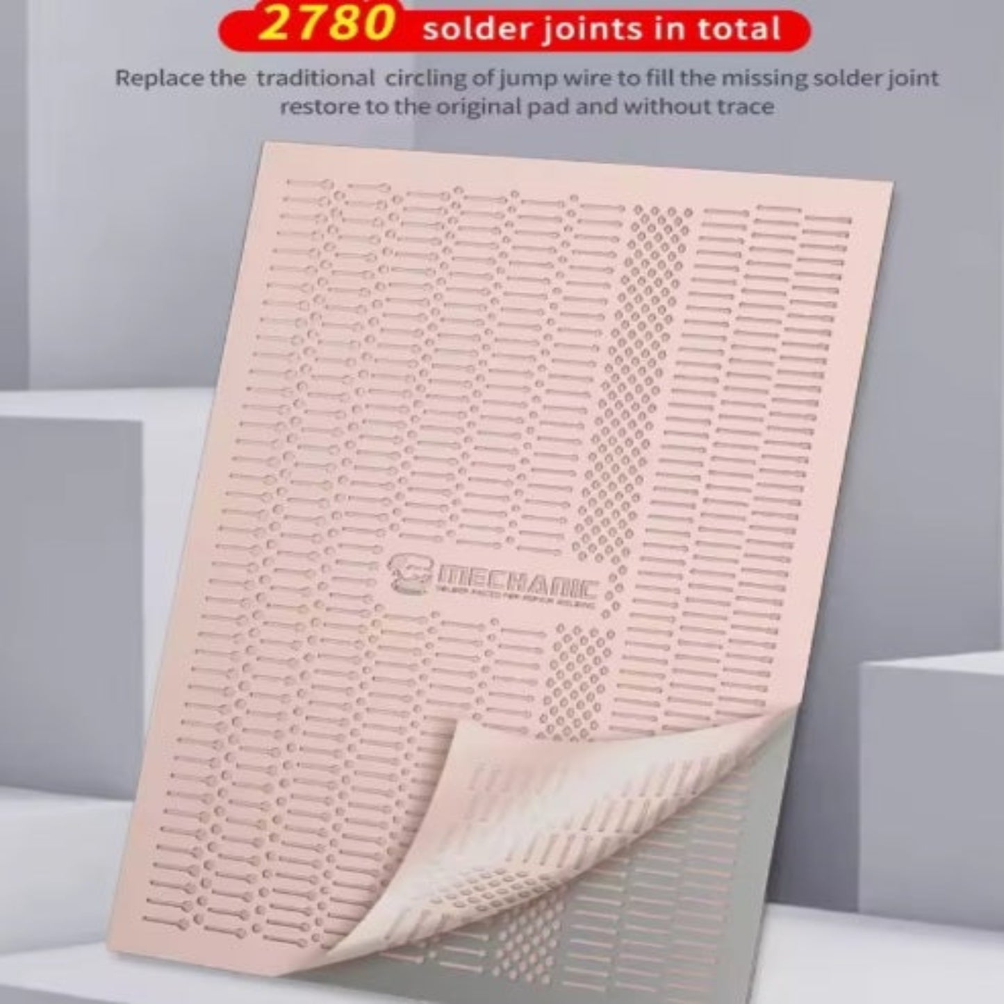 Full sheet view of Mechanic solder repair pads replacing traditional jump wires.