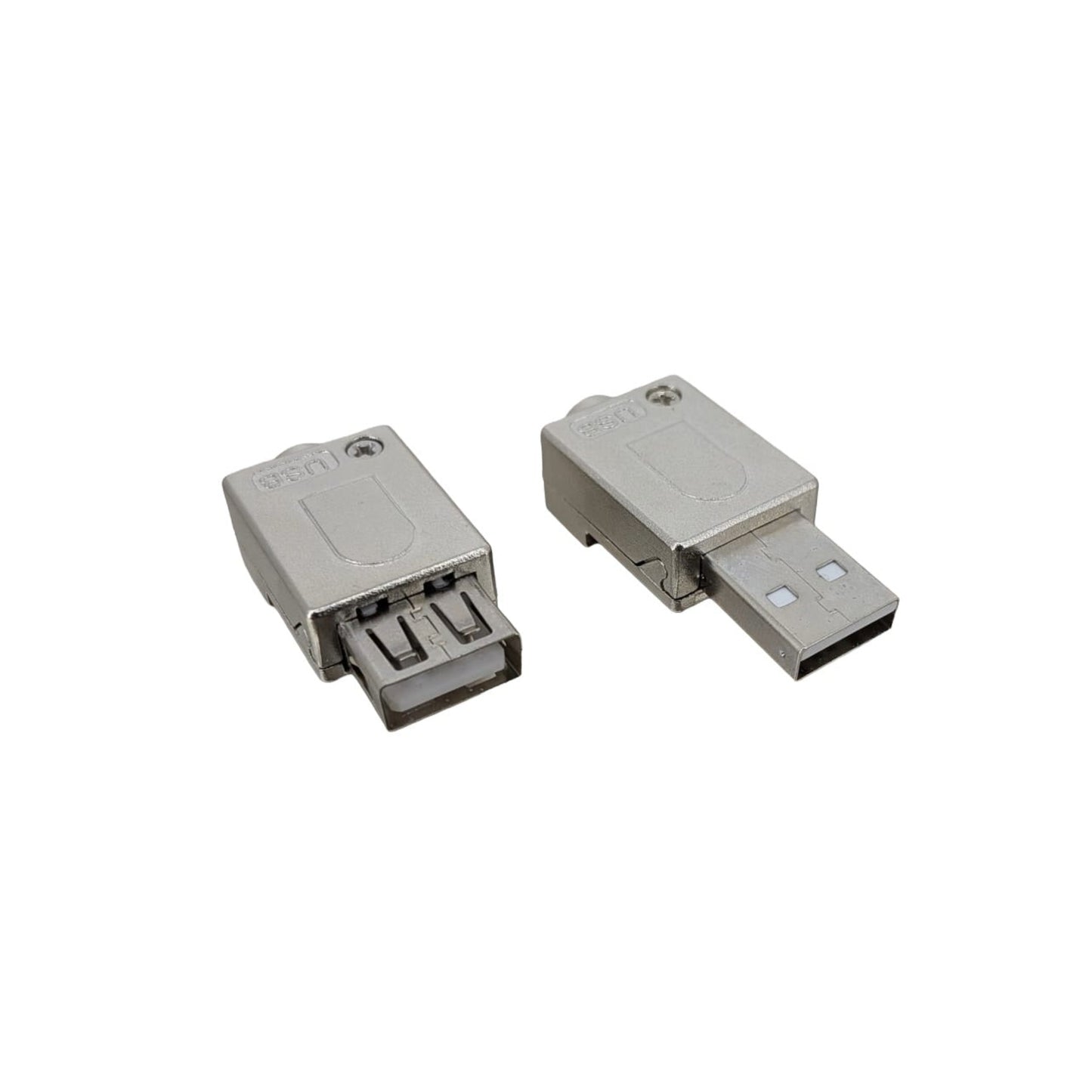 USB 2.0 免焊接頭公母套裝金屬底殼展示。堅固外殼為電子零件提供極佳保護。歡迎一般家庭用戶或企業採購到深水埗門市選購。