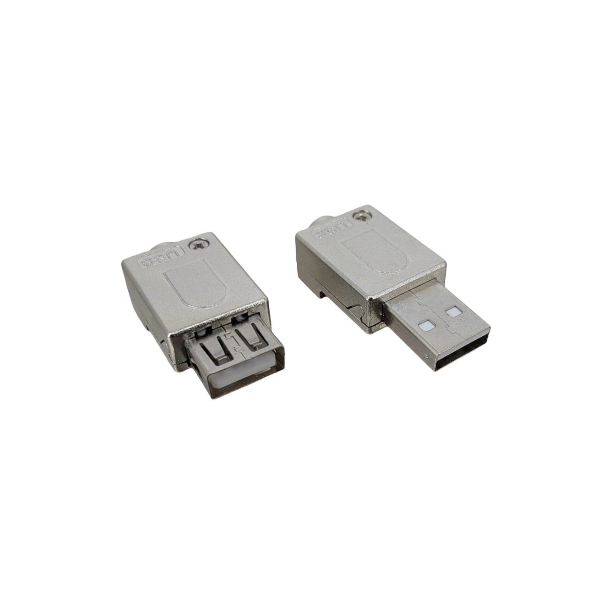 USB 2.0 免焊接頭公母套裝金屬底殼展示。堅固外殼為電子零件提供極佳保護。歡迎一般家庭用戶或企業採購到深水埗門市選購。