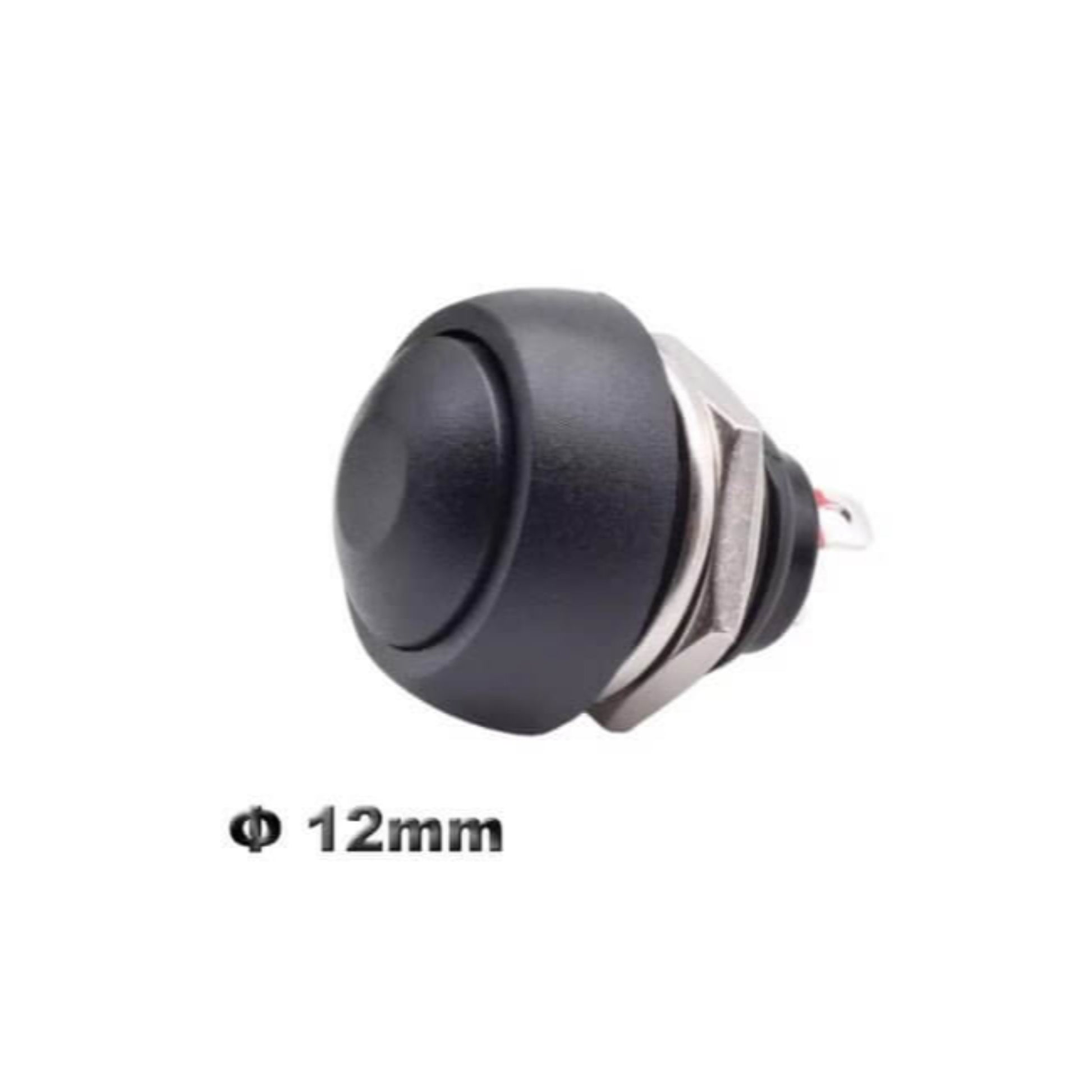 12mm waterproof black push button switch for momentary ON OFF power reset applications.