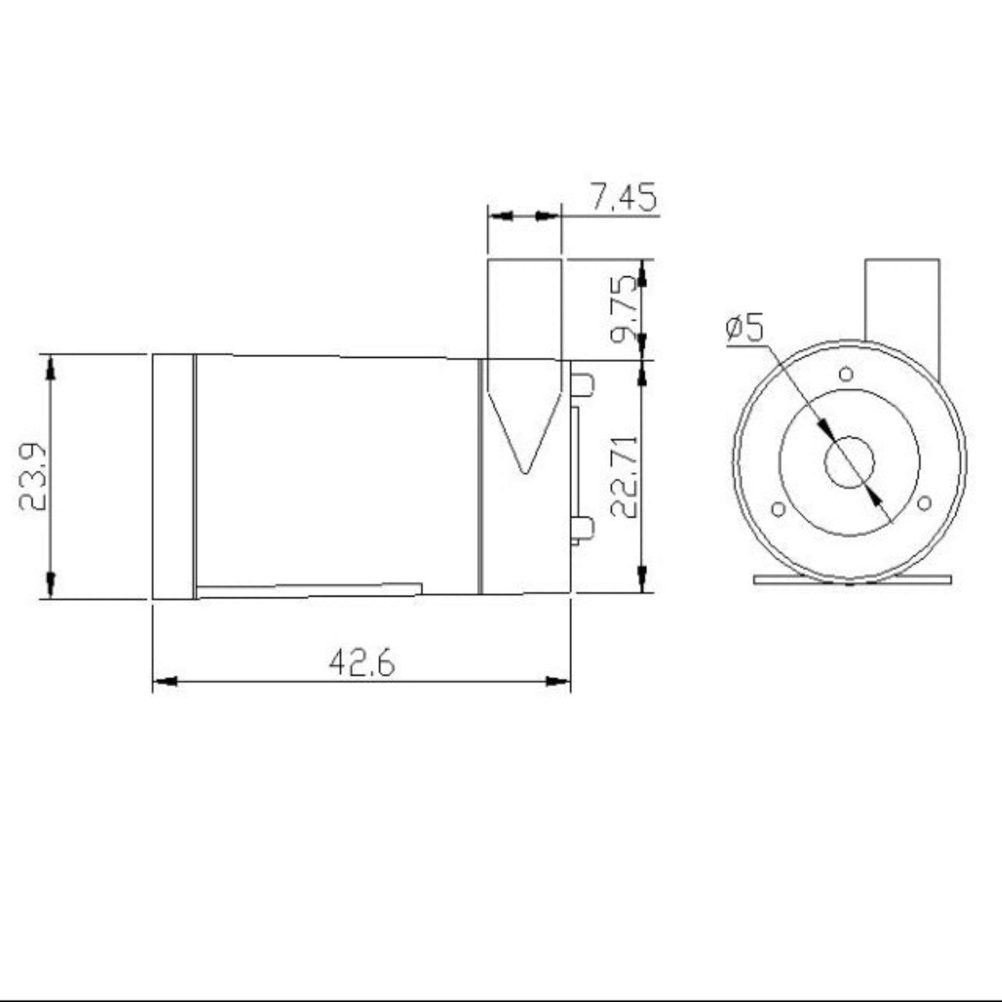 Technical dimensions and size specification of JT-DC3W mini water pump.