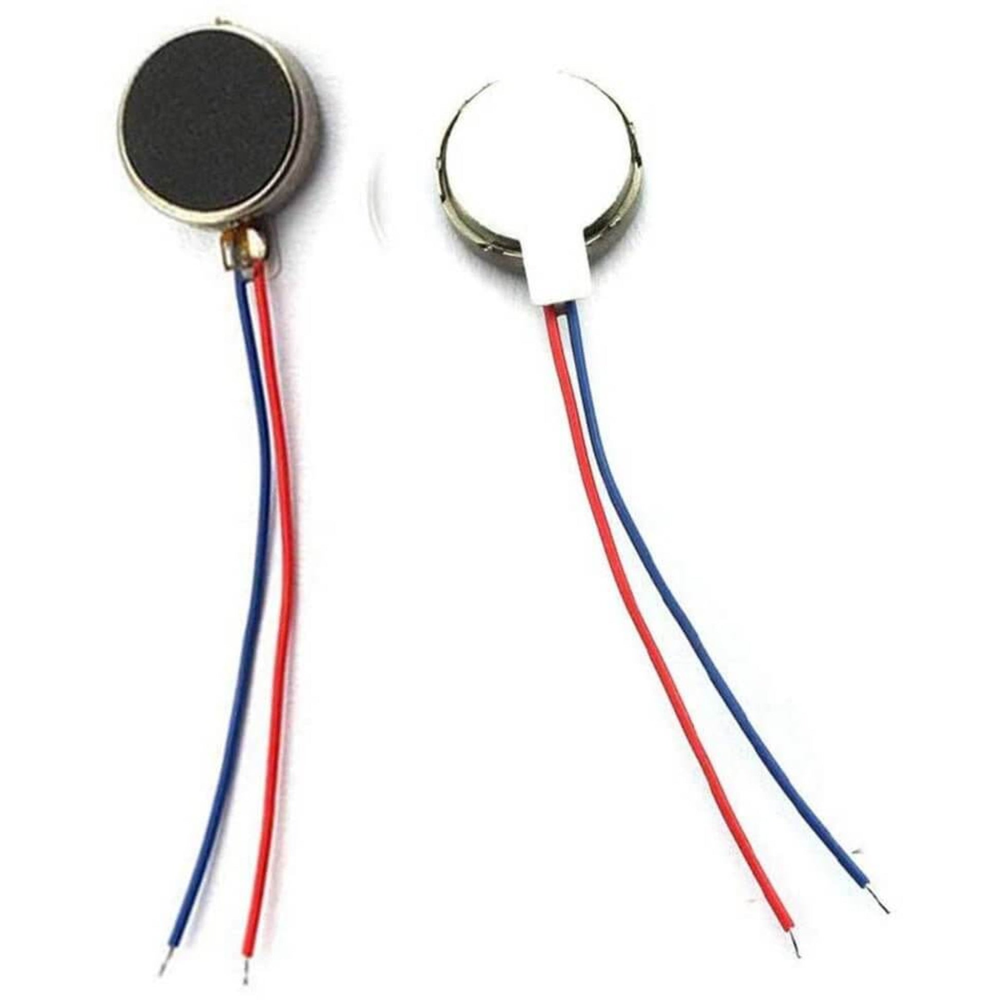 Mini Vibration Motors 10x3mm with red and blue wires for mobile phone and electronic devices.