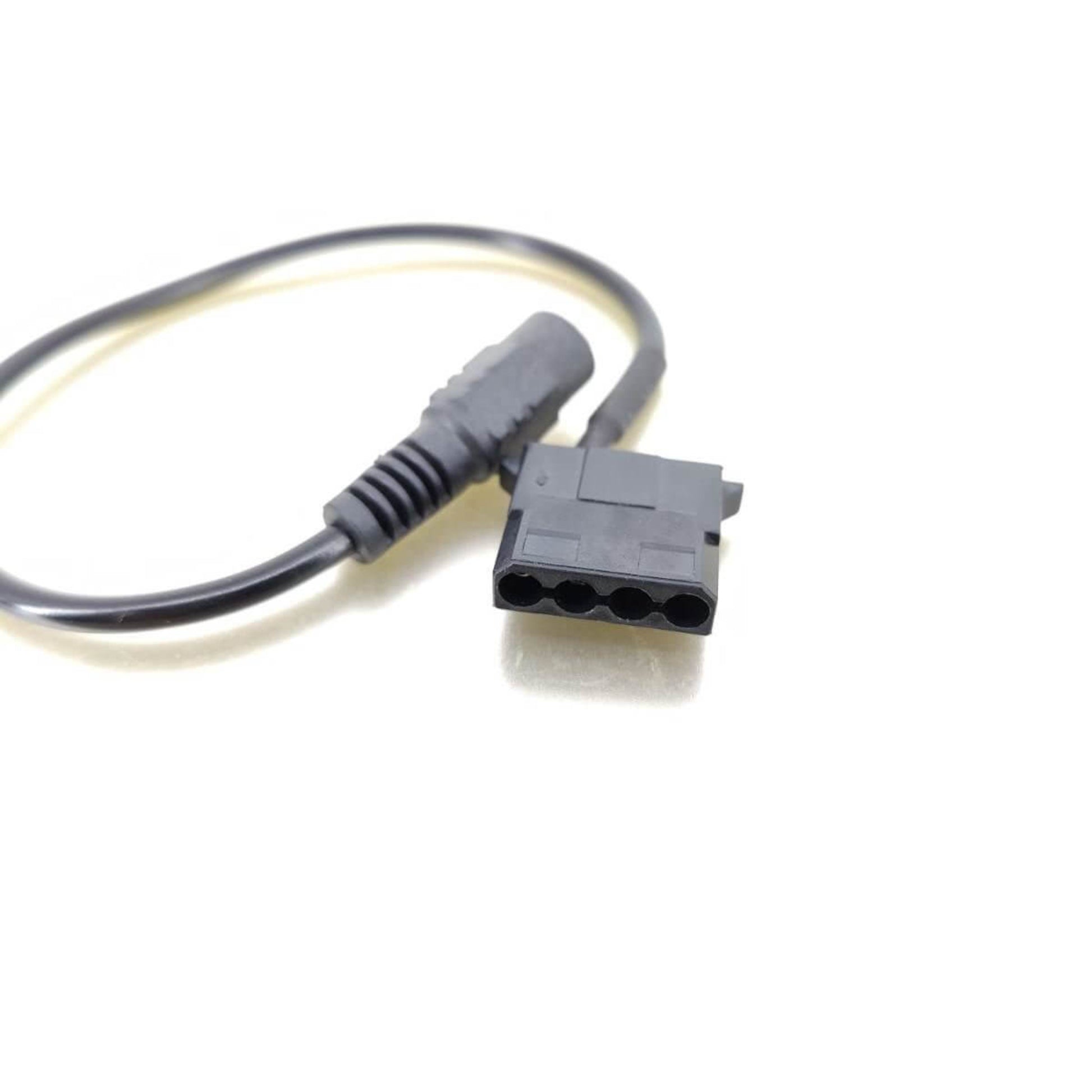 28cm 4-pin Molex to DC 5.5x2.1mm female power adapter cable, front view. Ideal for PC parts and mods.