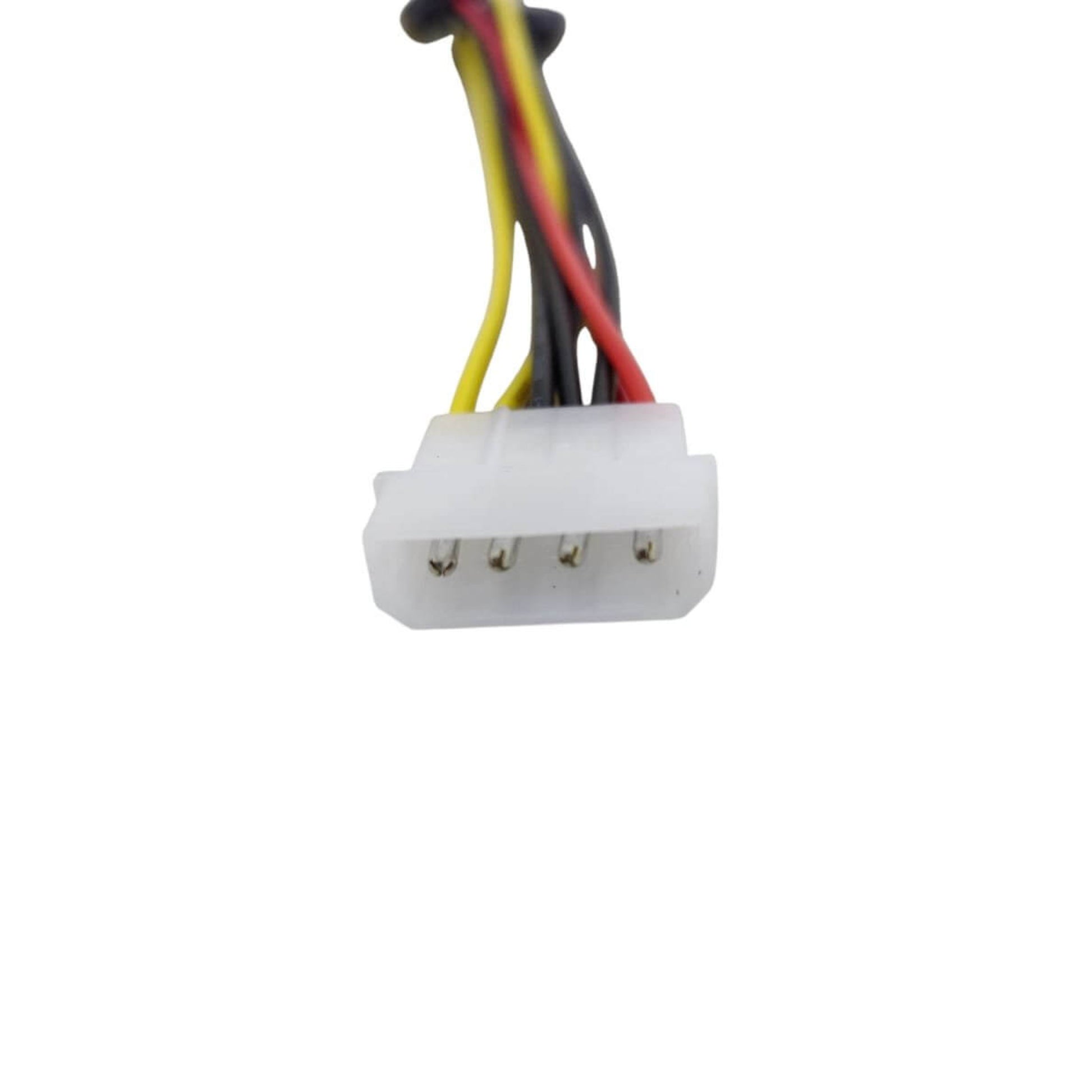 Close-up of a Molex 4-pin connector with colored wires designed for power connections.