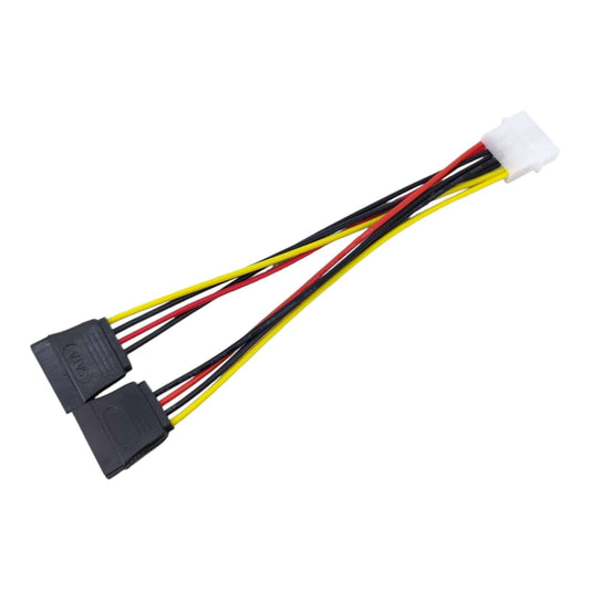 Molex 4-Pin to Dual SATA Power Splitter Cable Adapter for HDD/SSD power connection expansion.
