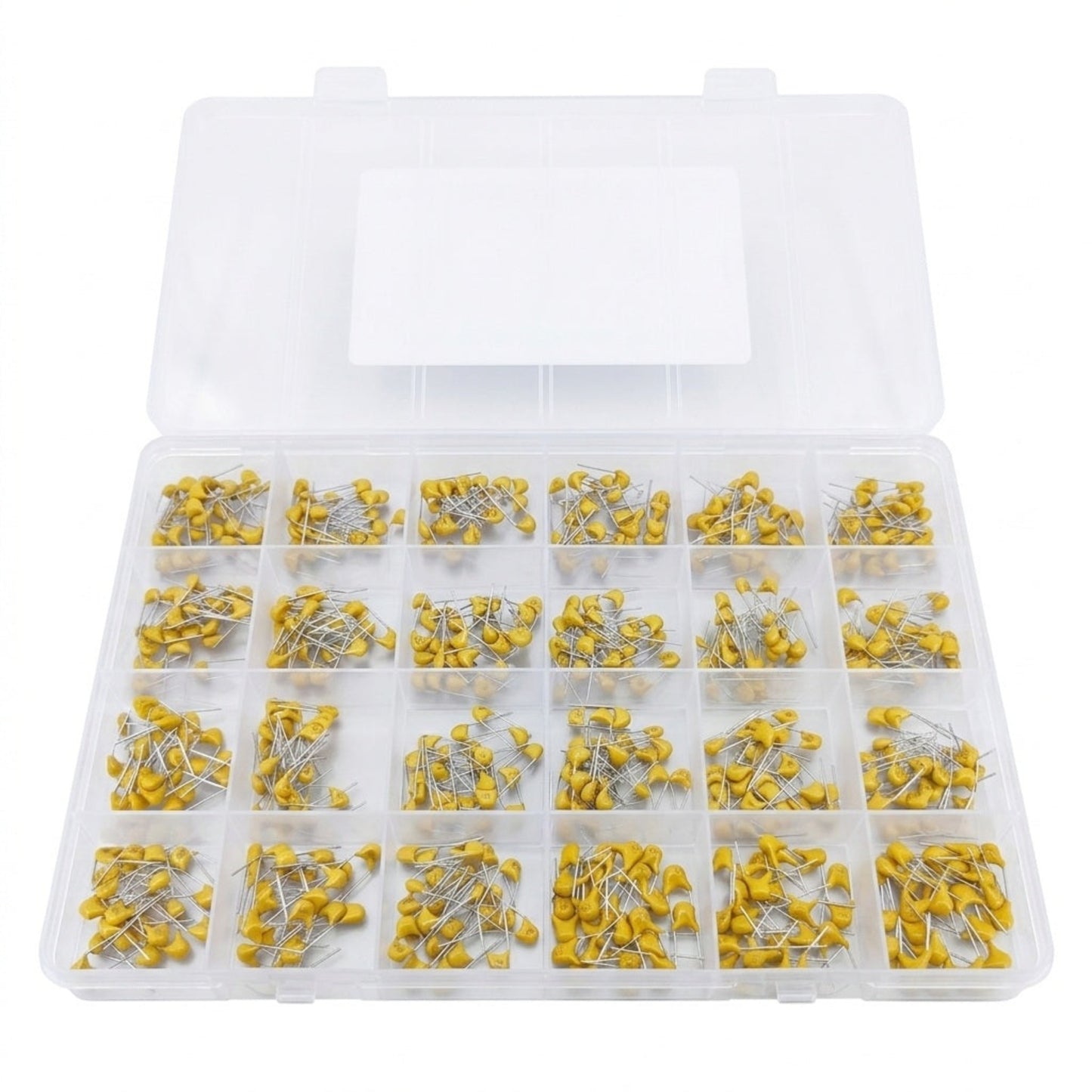 Open box of 600pcs monolithic ceramic capacitor assortment kit.