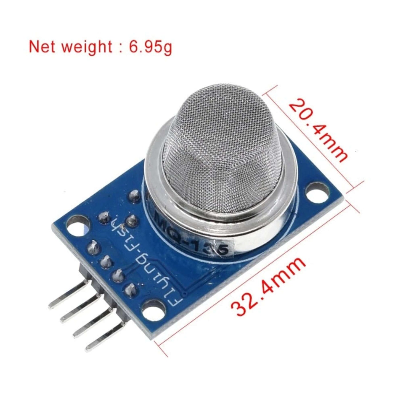 Dimensions of the MQ-135 sensor module, showing 32.4mm length and 20.4mm width.