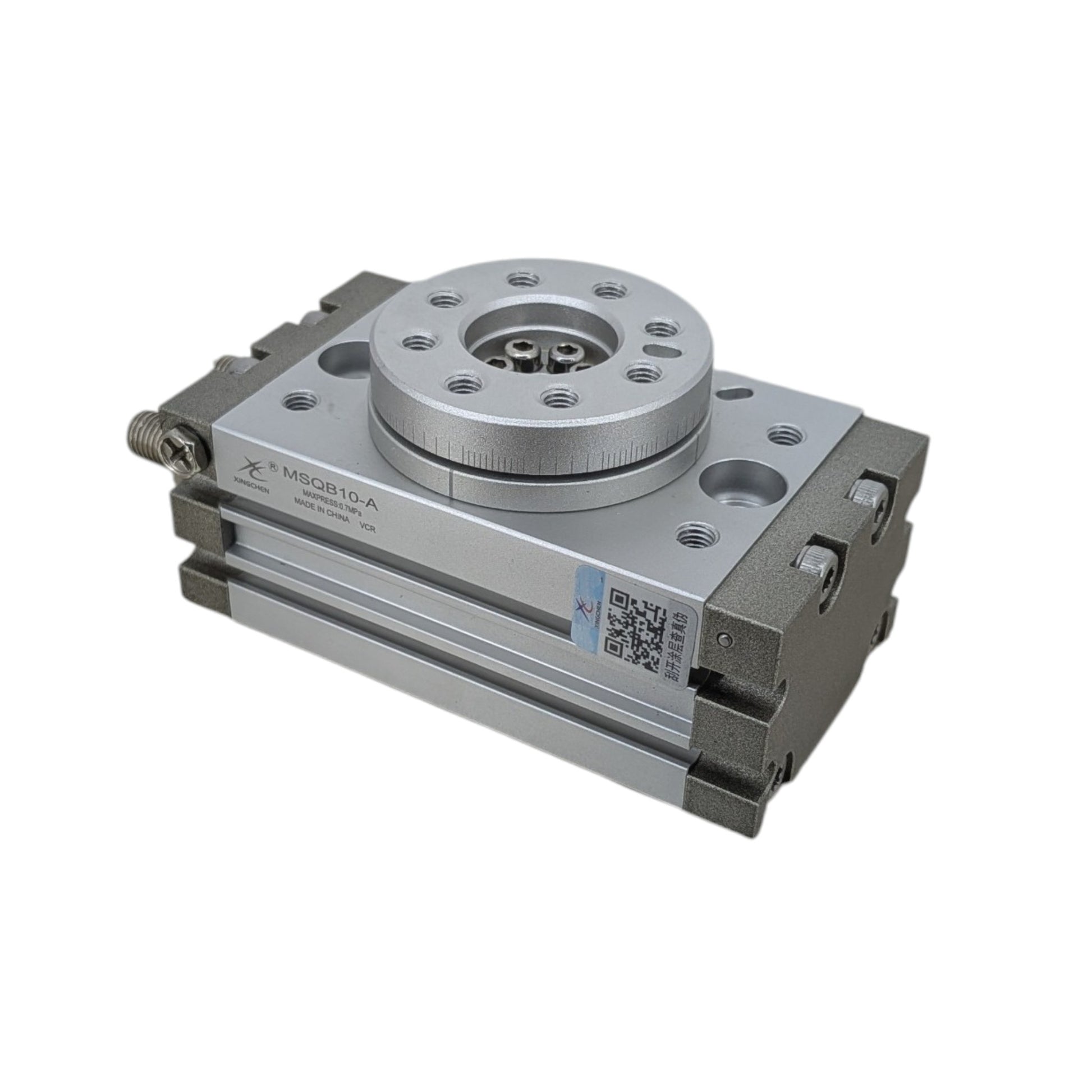 MSQB-10A 旋轉氣缸實物圖 (0-190度可調)。新昌電腦提供工業級精密氣動零件現貨，深水埗門市歡迎企業及工程採購。