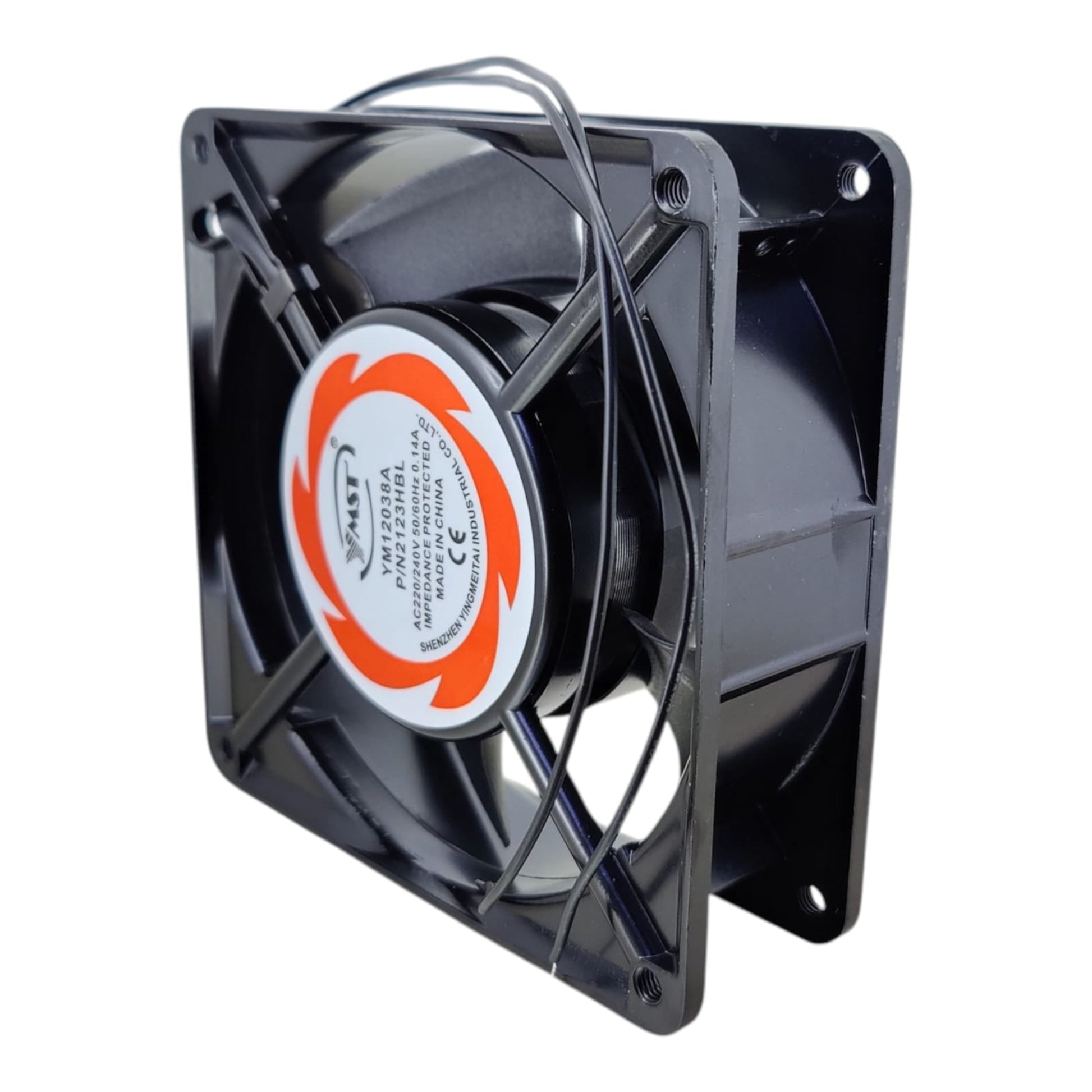 Side profile view of the MST YM12038A 120x120x38mm AC cooling fan frame.