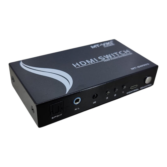 Front view of HDMI switch with SPDIF optical and 3.5mm audio output jacks