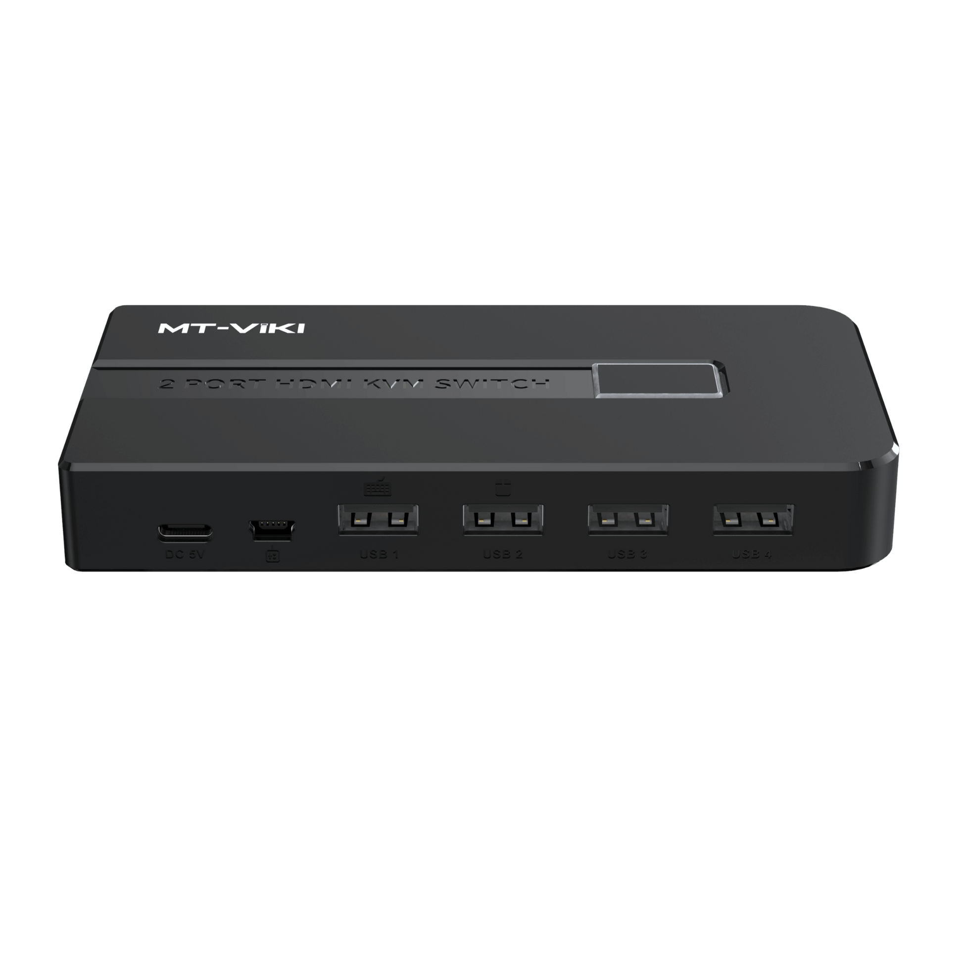 MT-VIKI 2 Port HDMI KVM Switch with USB ports for connecting multiple devices.