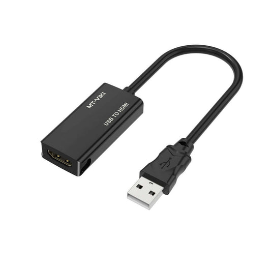 MT-VIKI USB 2.0 to HDMI adapter for connecting devices to HDMI displays. Supports 1080P video output.