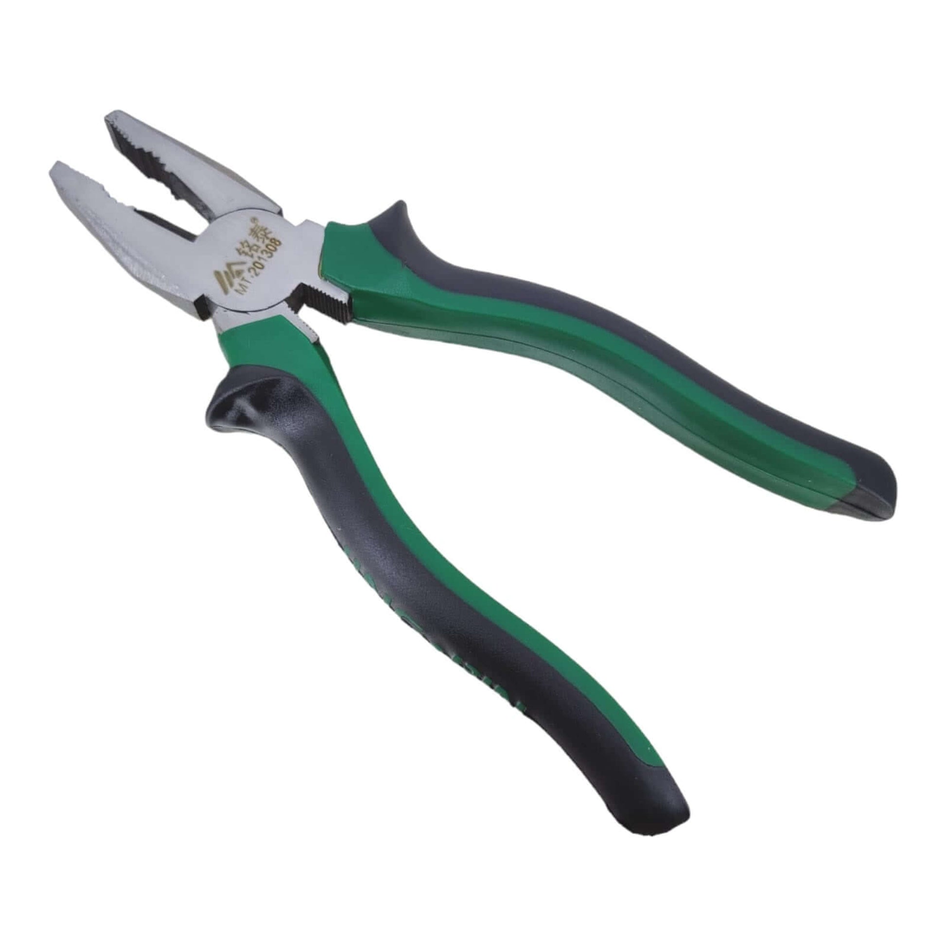 Front view of Mingtai MT-201308 combination pliers with green black handle