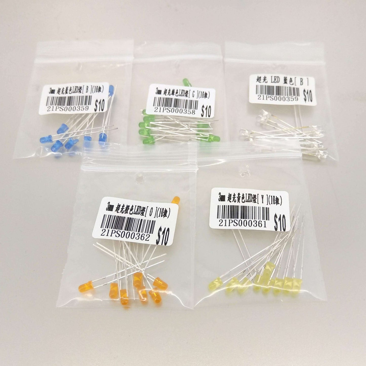 Multi-color 3mm LED diode packs including blue, green, and yellow for STEM.