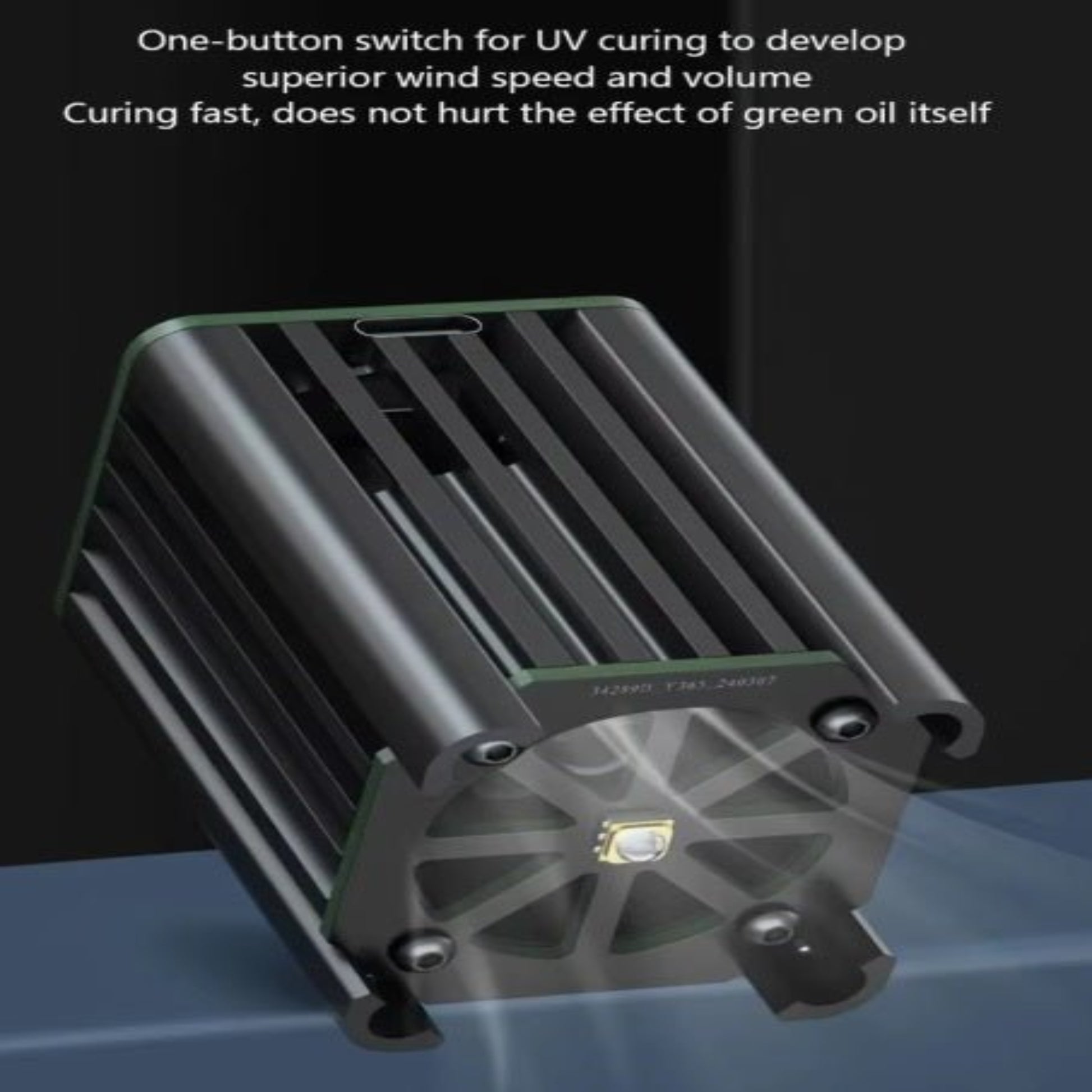 Type-C cooling fan with UV light, showcasing high wind speed and fast cooling features for maintenance operations.